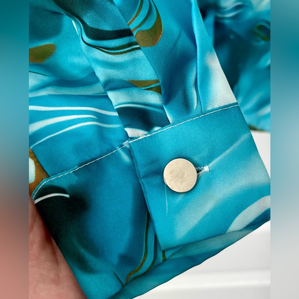 SHEIN Blue Marble Print Satin Button Up Blouse - Size Small - Picture 8 of 10